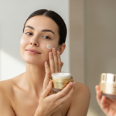 skinimalism-o-que-pele-grupo-caroline-antunes-1 Mulher de pele iluminada e uniforme sem maquiagem representando o conceito de skinimalism em dermatologia estética