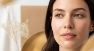Mulher de pele saudável e luminosa representando o movimento quiet beauty de naturalidade e saúde da pele em 2026
