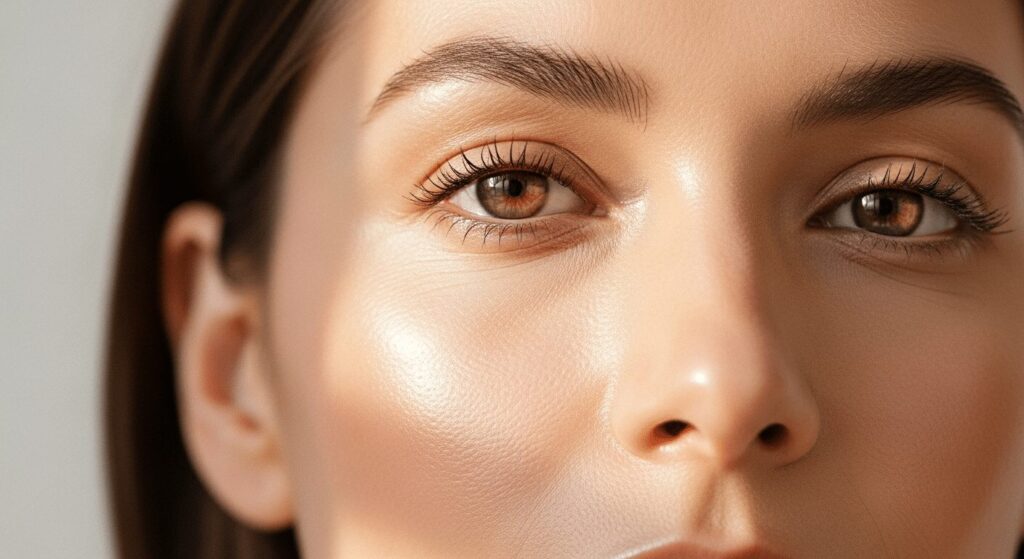 Regi&atilde;o dos olhos de uma paciente com olheiras antes do tratamento dermatol&oacute;gico