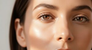 Região dos olhos de uma paciente com olheiras antes do tratamento dermatológico